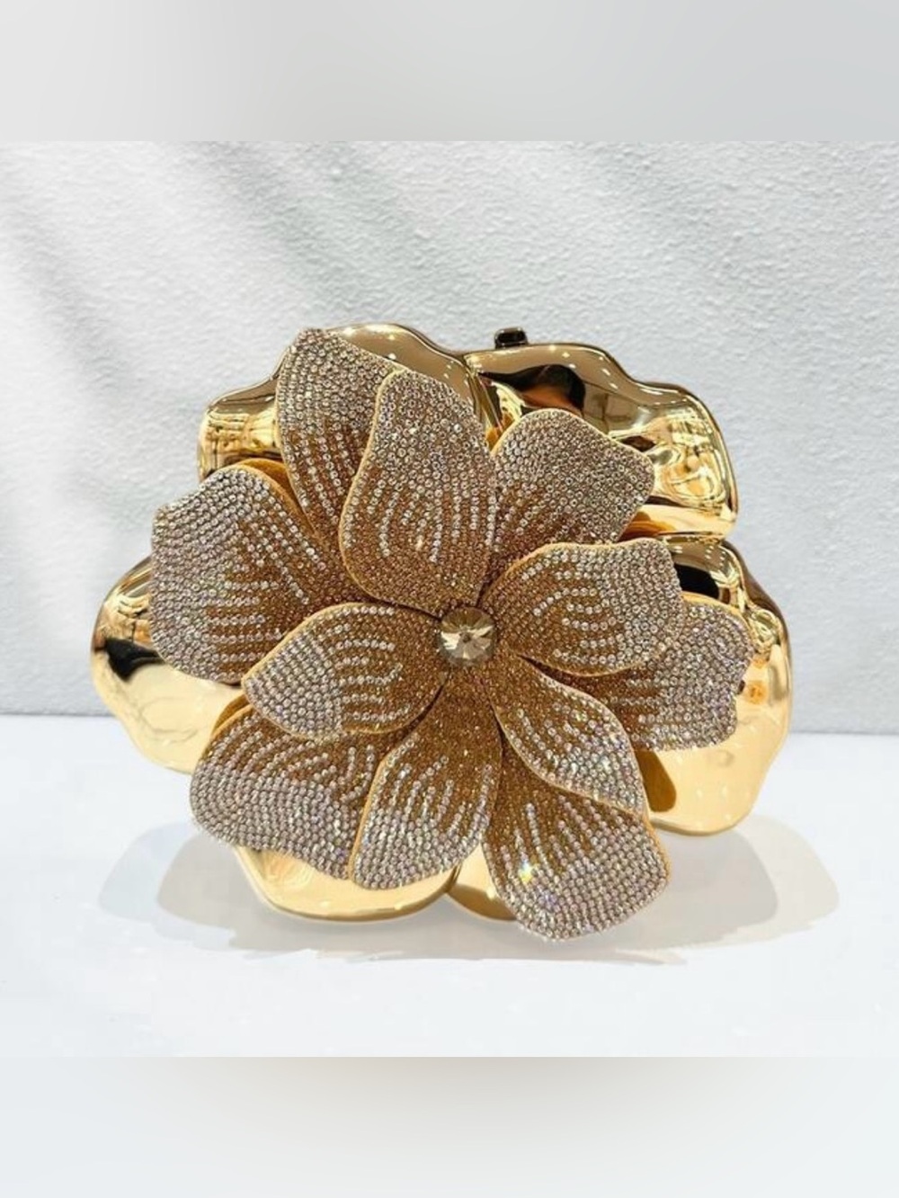 Gold Floral Crystal Evening Clutch
